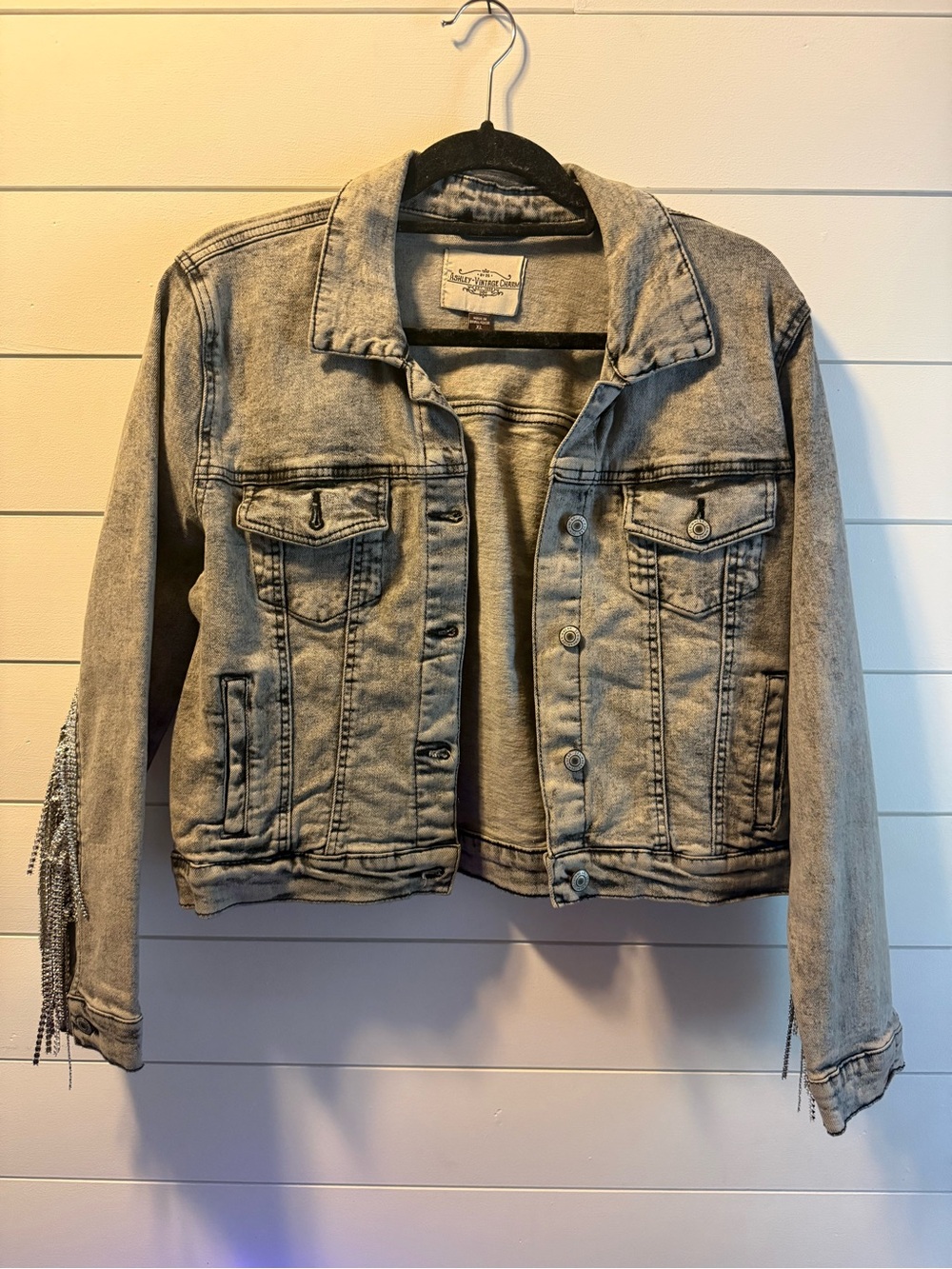 Embellished Washed Gray Denim Jacket - Women's Jean Jacket